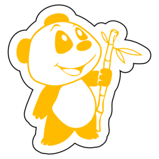 Happy Panda Holding Bamboo Sticker (Yellow)